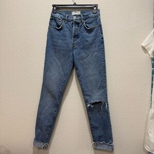 We The Free Blue Straight Leg Jeans with Distressed Detail